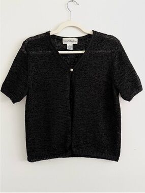 Vintage Norton McNaughton Black Open Knit Short Sleeve Cardigan Whimsigoth 90’s